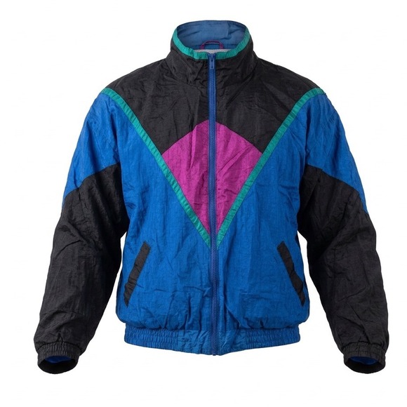 Active Exposure Other - Vintage Colorblock Windbreaker Geometric Jacket Blue Black Magenta Large 80s 90s